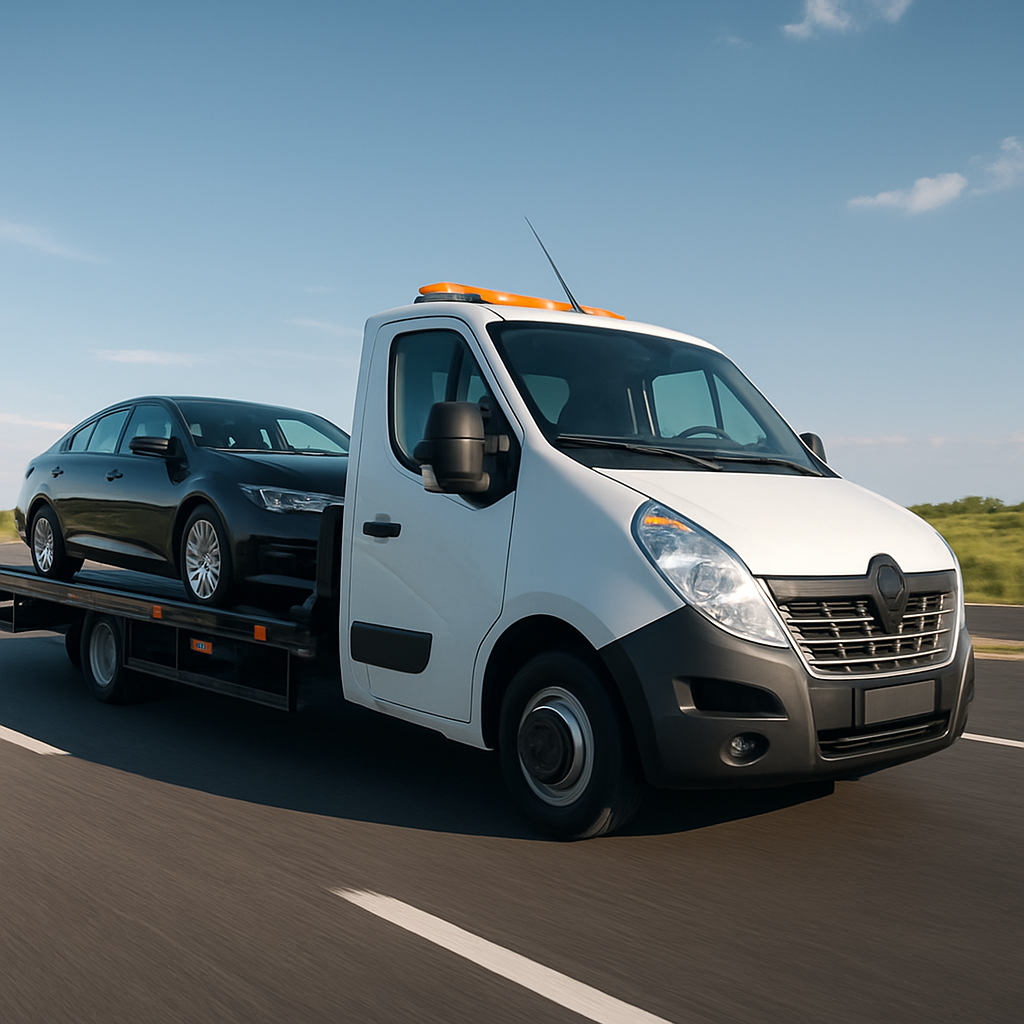 Tralas su automobiliu važiuoja greitkeliu tarp Lietuvos miestų